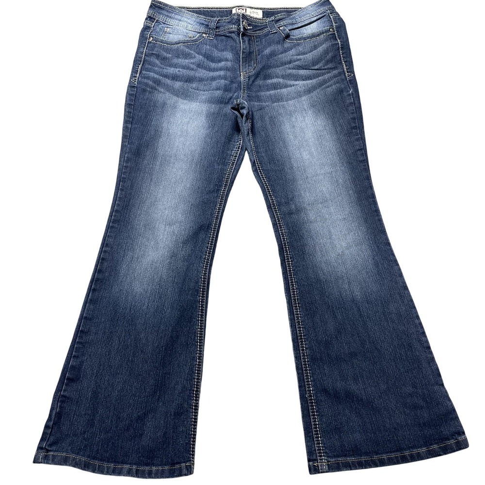 L.e.i. Sophia Hipster Flare Jeans Juniors 15 Blue Low Rise Stretch Denim 36x29
